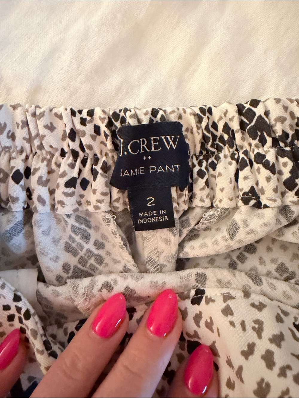 J. Crew Jamie Pant in White with Black & Gray Animal Print